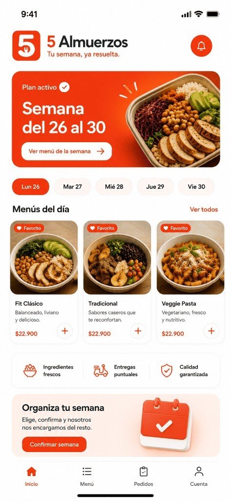 App 5 Almuerzos: menú semanal en el celular