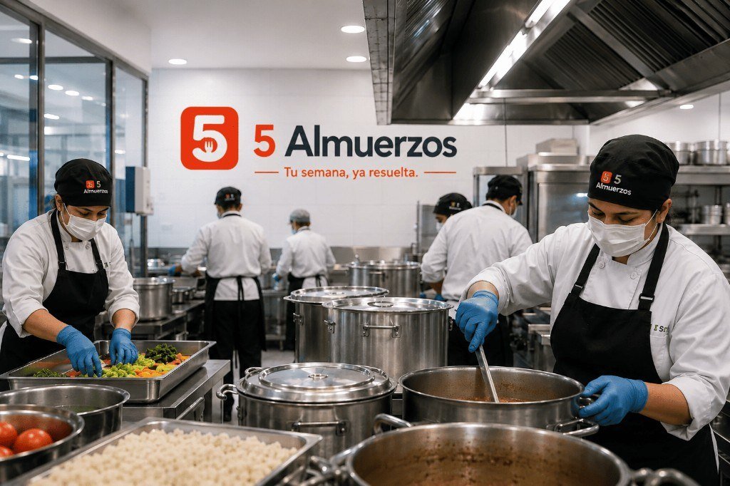 Cocina propia de 5 Almuerzos: equipo preparando almuerzos
